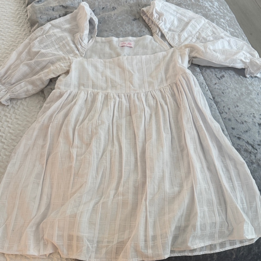 Pink Lily White Puff-Sleeve Cotton Dress - small